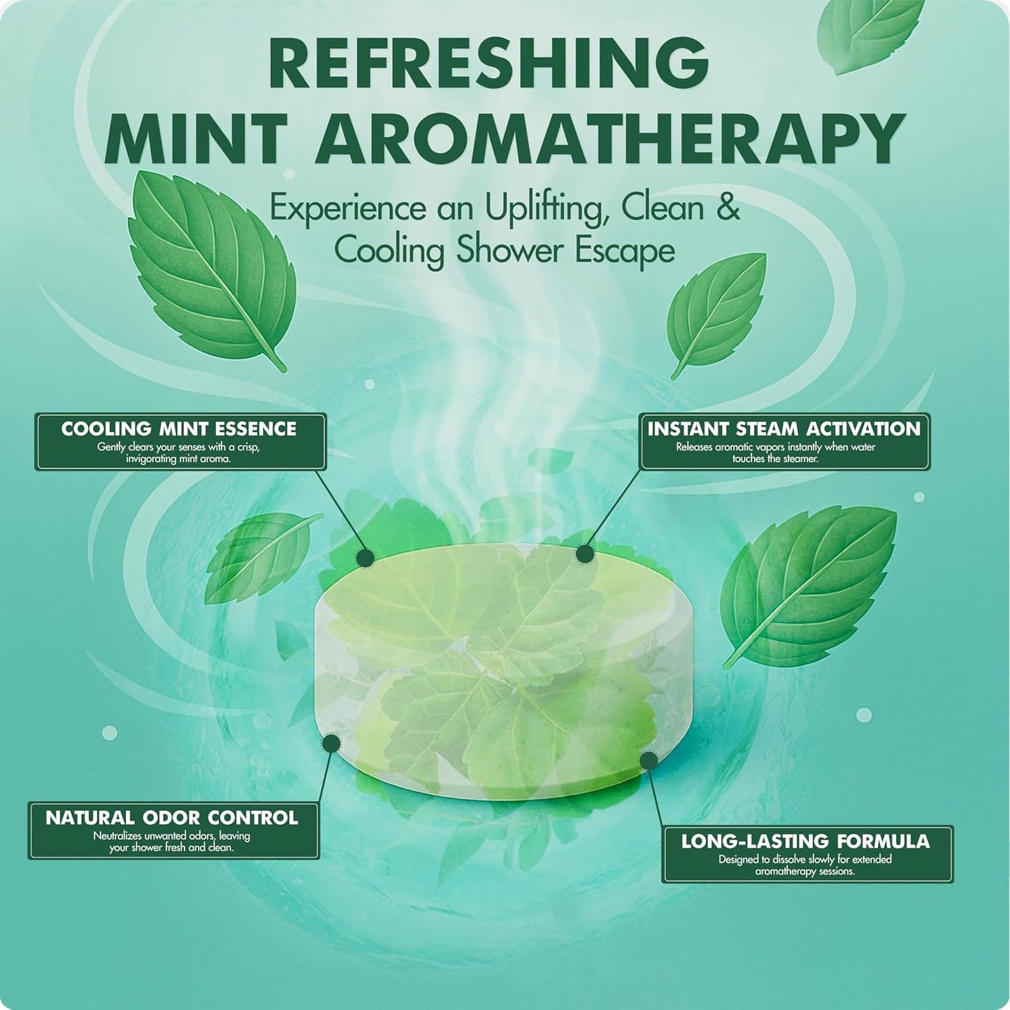 Brookstone Shower Steamers Aromatherapy 12 Tablets - Christmas Stocking Stuffers for Men, Birthday Gifts for Women, Green Elephant, Relaxation, Self Care - Shower Steamers Clean Breeze