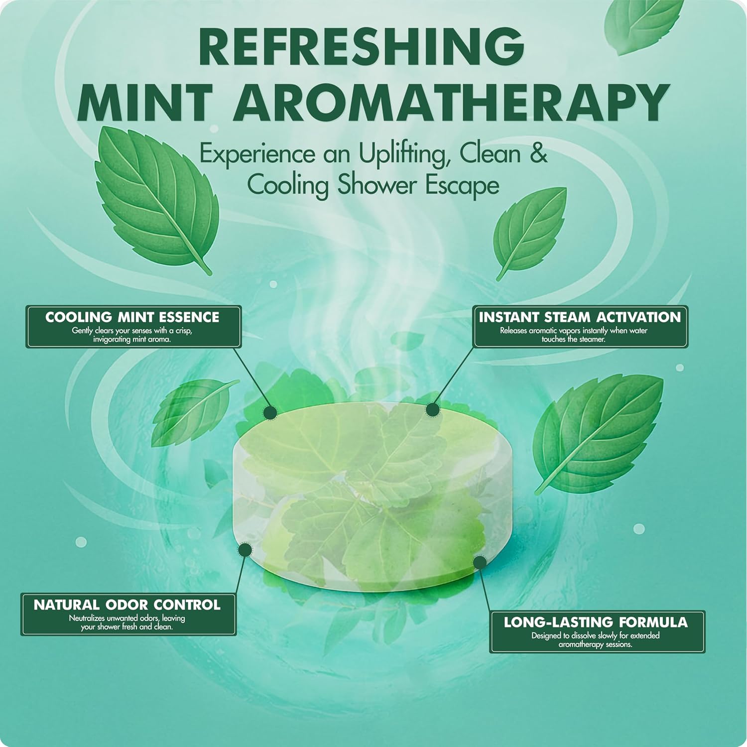 Brookstone Shower Steamers Aromatherapy 12 Tablets - Christmas Stocking Stuffers for Men, Birthday Gifts for Women, Green Elephant, Relaxation, Self Care - Shower Steamers Clean Breeze