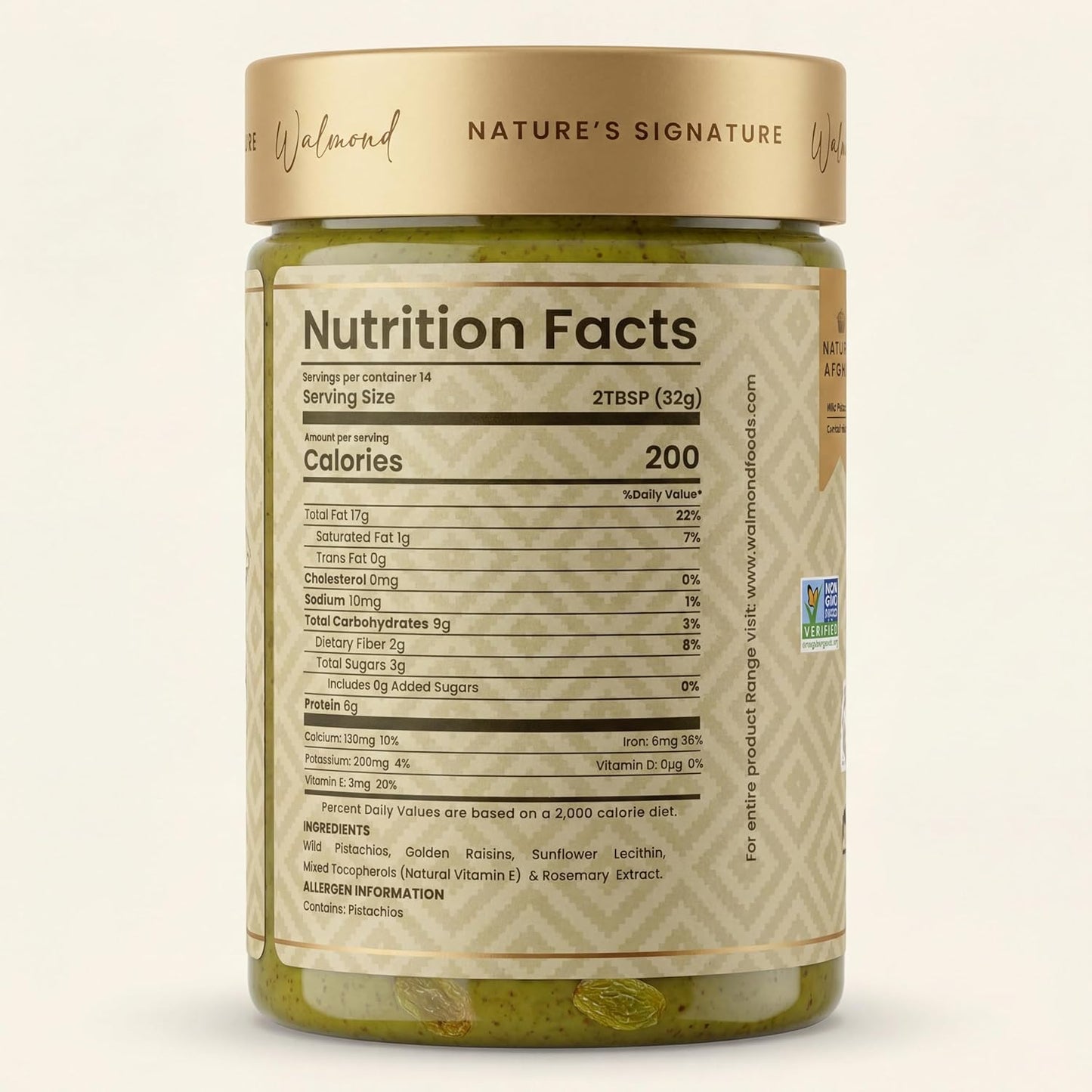 Walmond Almond Butter Fruity, Afghan Heirloom Almonds with Real Golden Raisin Bites, Lightly Fruit Sweetened, 6g Protein, No Added Sugar, No Palm Oil, NON-GMO Halal HACCP Certified, Keto Vegan, 16oz