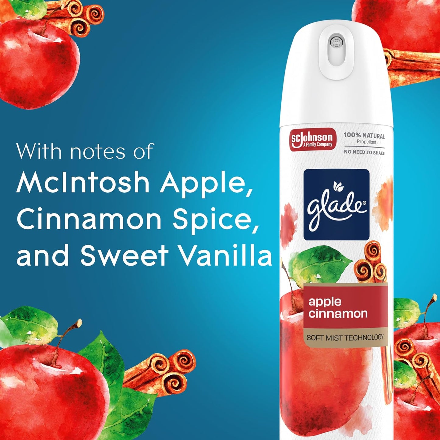 Glade Odor Fighting Soft Mist Air Freshener Room Spray, Apple Cinnamon, 7.3oz., 1 count