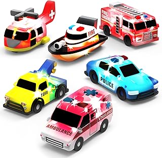 Tub Works® Emergency™ Cars Light Up Bath Toys, 6 Pack | Water-Activated Light Up Toys Flash & Change Color | Soft, Squeezable Baby & Toddler Bath Toys | Sensory Toys with Bath Lights for Kids Bath