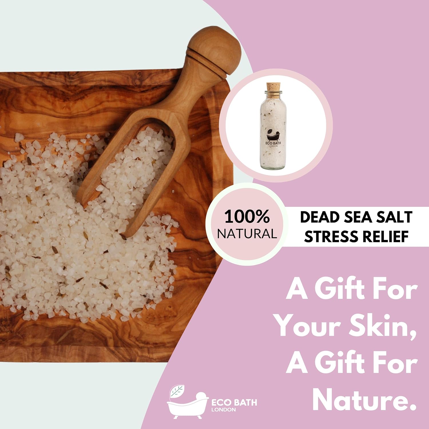 Eco Bath London Dead Sea Salt Bath Soak - Lavender, Mineral Rich Magnesium and Relaxation - 10.6 oz - 100% Natural, Relaxing Spa Bath Soak for Stress Relief, Self Care Gift for Women and Men