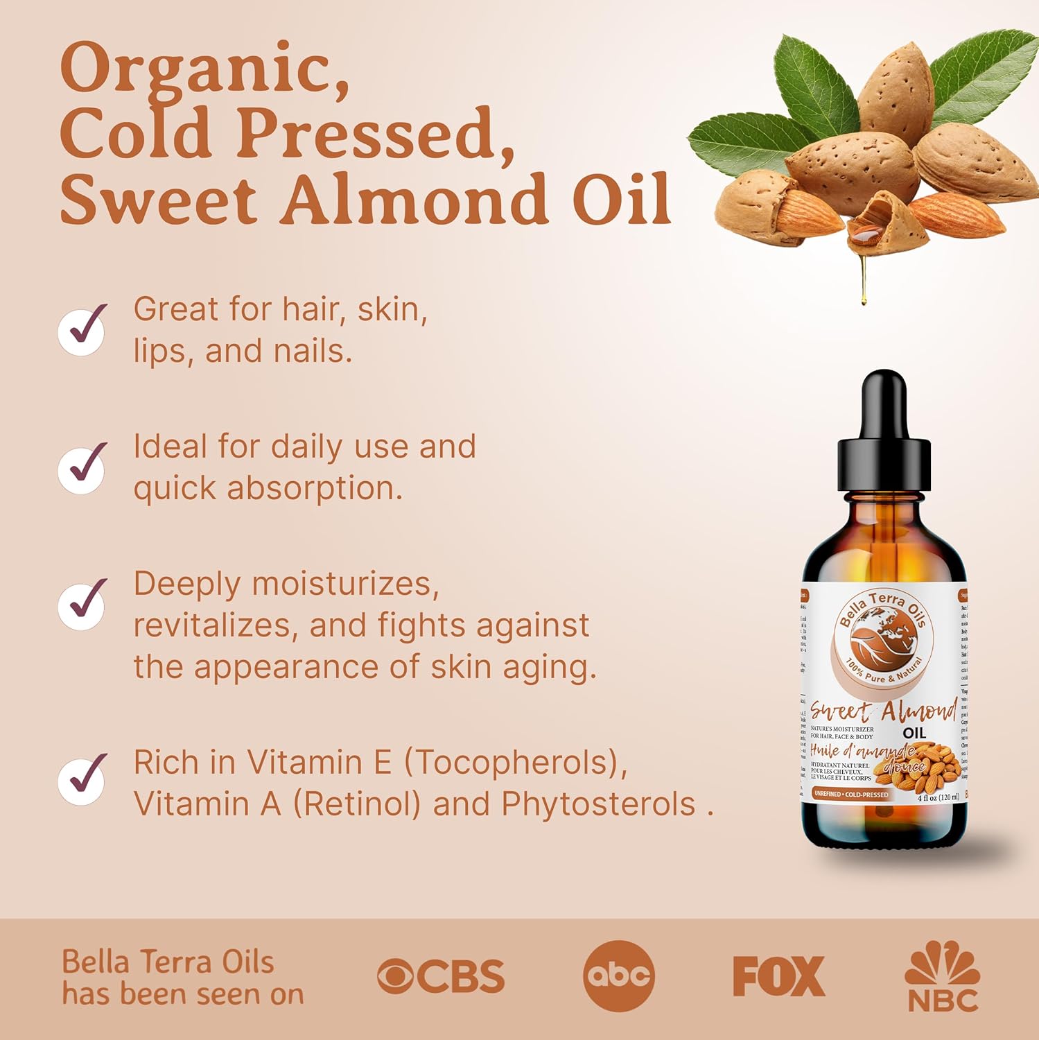 Bella Terra Oils - Natural Sweet Almond Oil 8oz - A Deep Dive into Almond's Vitamin A & Linoleic Acid Profile, Superior Cold-Pressed Delight for Skin