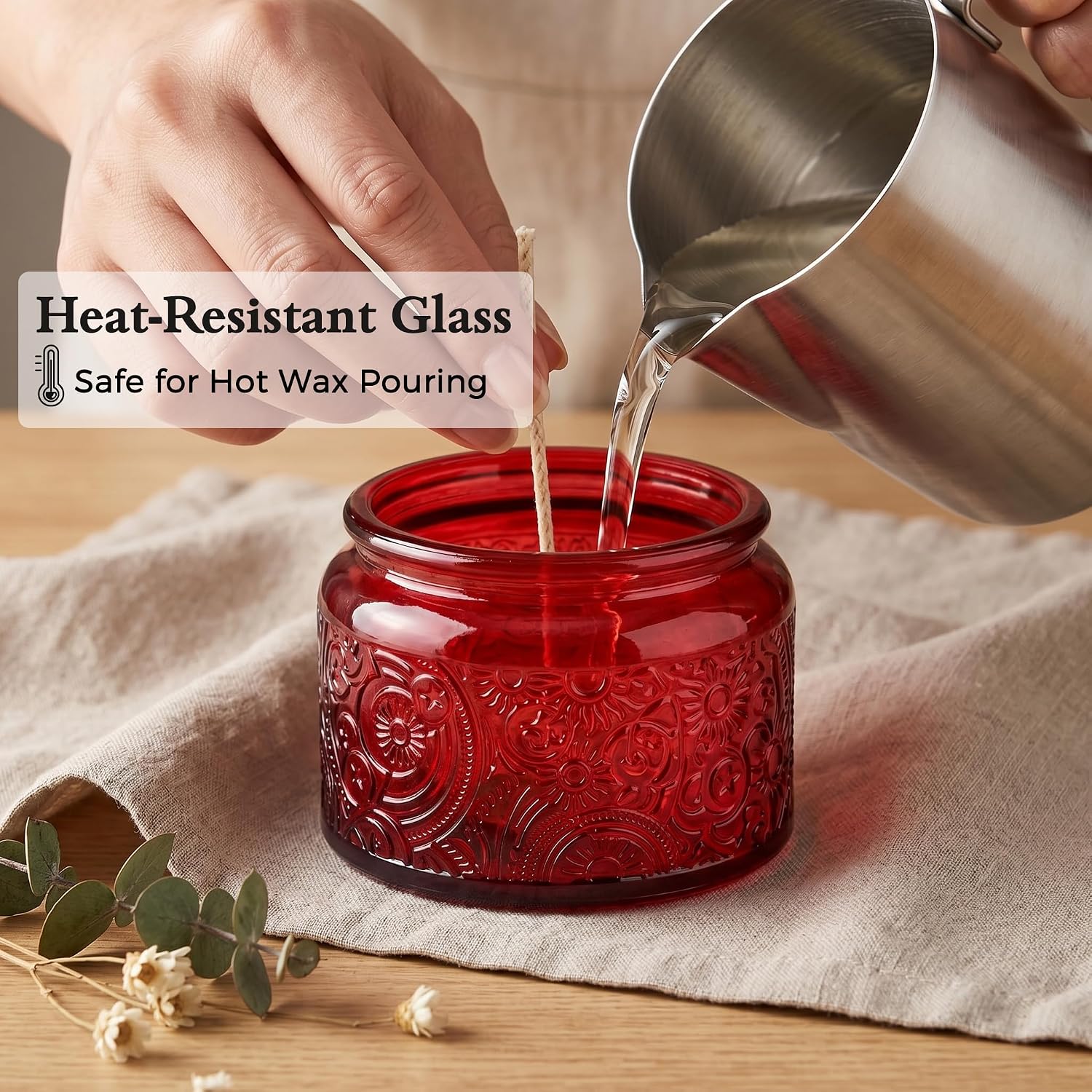 4 oz Red Sun Moon Stars Candle Jars with Metal Lids, 18 Pack | Patented Embossed Design, Includes Wick Centering Devices & Warning Labels, Multiple Color Options