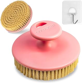 GOLDEZLUX® Dry Body Brush Cruelty-Free Firm Bristles Exfoliate Promote Smooth Skin, Dry Brushing Stimulate Blood Flow, Lymphatic Drainage, Prevent Ingrown Hair - Large Size & Comfortable Grip (Pink)