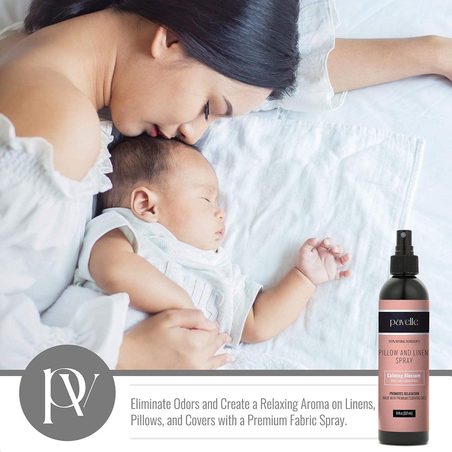 Pavelle Pillow & Linen Spray Relaxing Aromatherapy Room Refresher & Mist for Sheets & Bedding Natural Essential Oils for Deep Sleep, Stress & Anxiety Made in the USA 8 Fl Oz, Calming Blossom