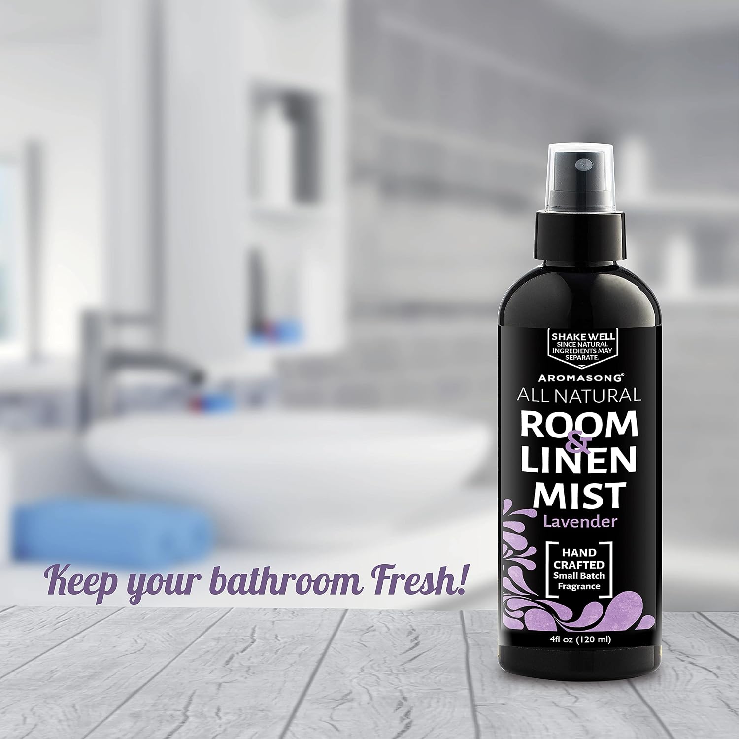 Aromasong All-Natural Lavender Room & Linen Spray 8 Oz for Sheets, Pillow, Fabric, Bed, Sleeping with a Refreshing Scent.