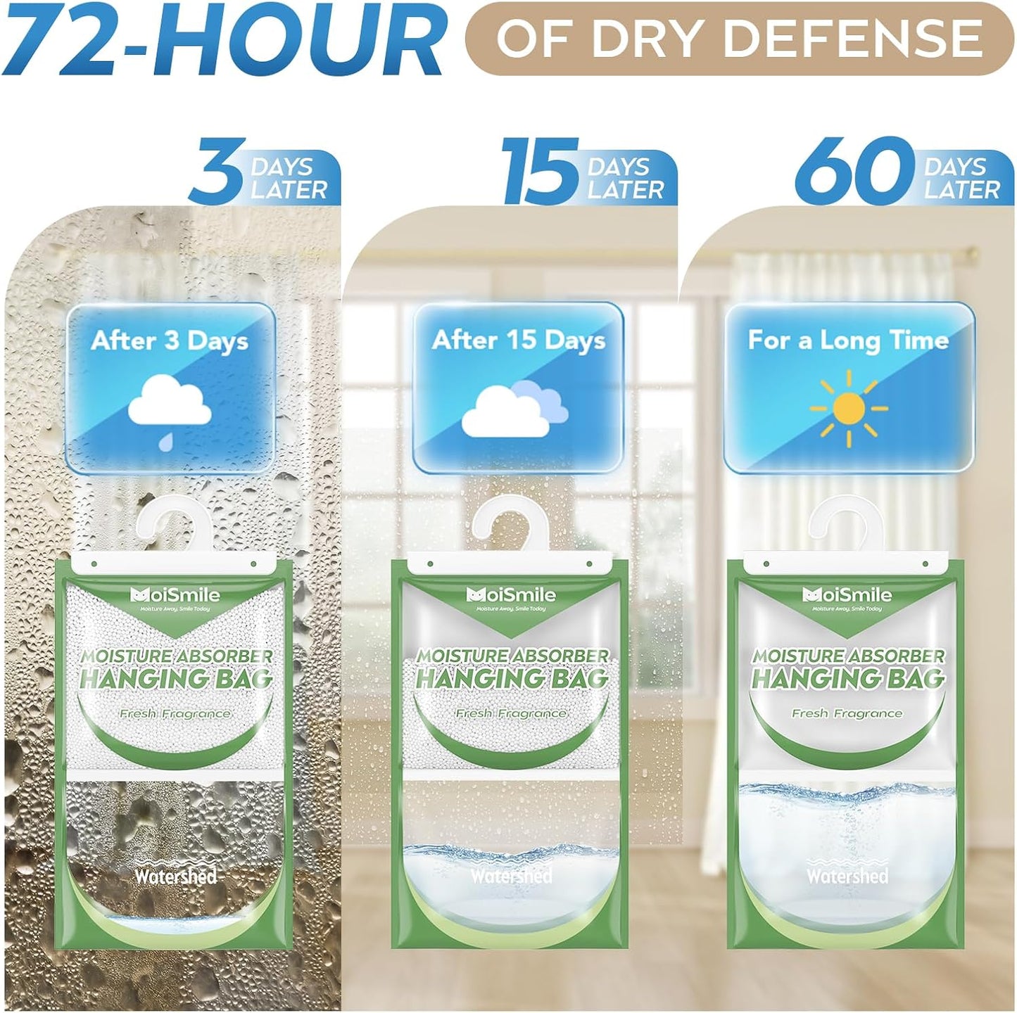 Large Capacity Moisture Absorbers, 17.5oz., Fresh Scent Closet Dehumidifier Bags, Odor Eliminator & Humidity Absorber, Humidity Packs for Bathroom, Bedroom, Basement, Car, RV & Boat, 6 Pack