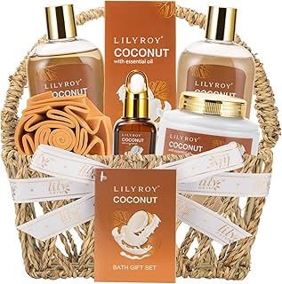 Coconut Spa Gifts Bath Kit, 7Pcs Moisturizing Spa Gift Basket for Women & Men