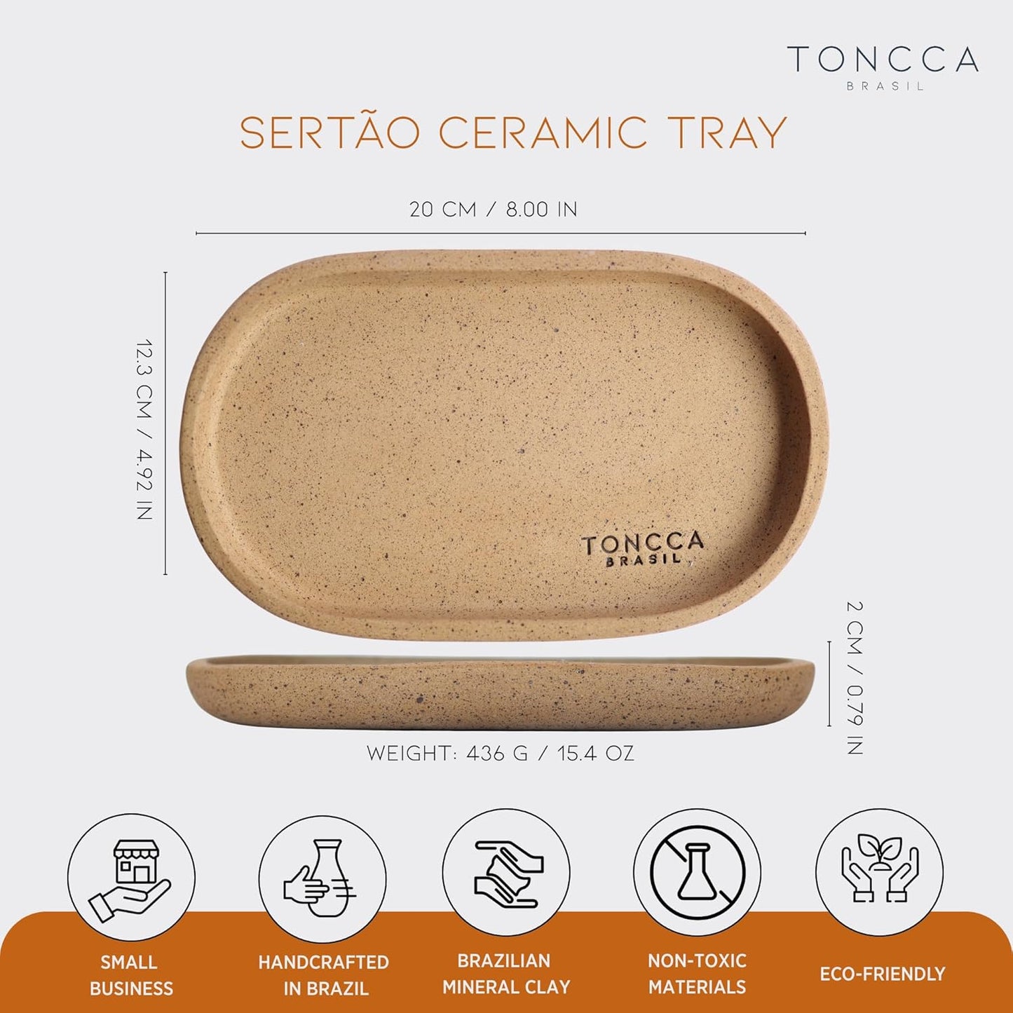 Ceramic Oval Tray by TONCCA – Small Decorative Tray for Candles & Table Decor | Handmade in Brazil | Natural Mineral Clay | Sertão Edition