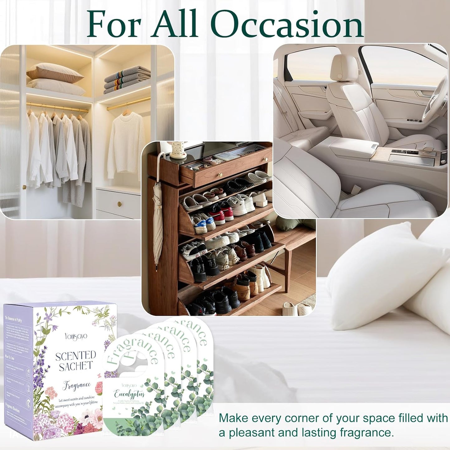 14 PCS Eucalyptus Sachets Bags for Drawers and Closets, Long Lasting Scented Sachets Air Fresheners, Natural Odor Eliminator, Home Fragrance for Wardrobe, Shoe Cabinet, Car & Bathroom Potpourri Bag