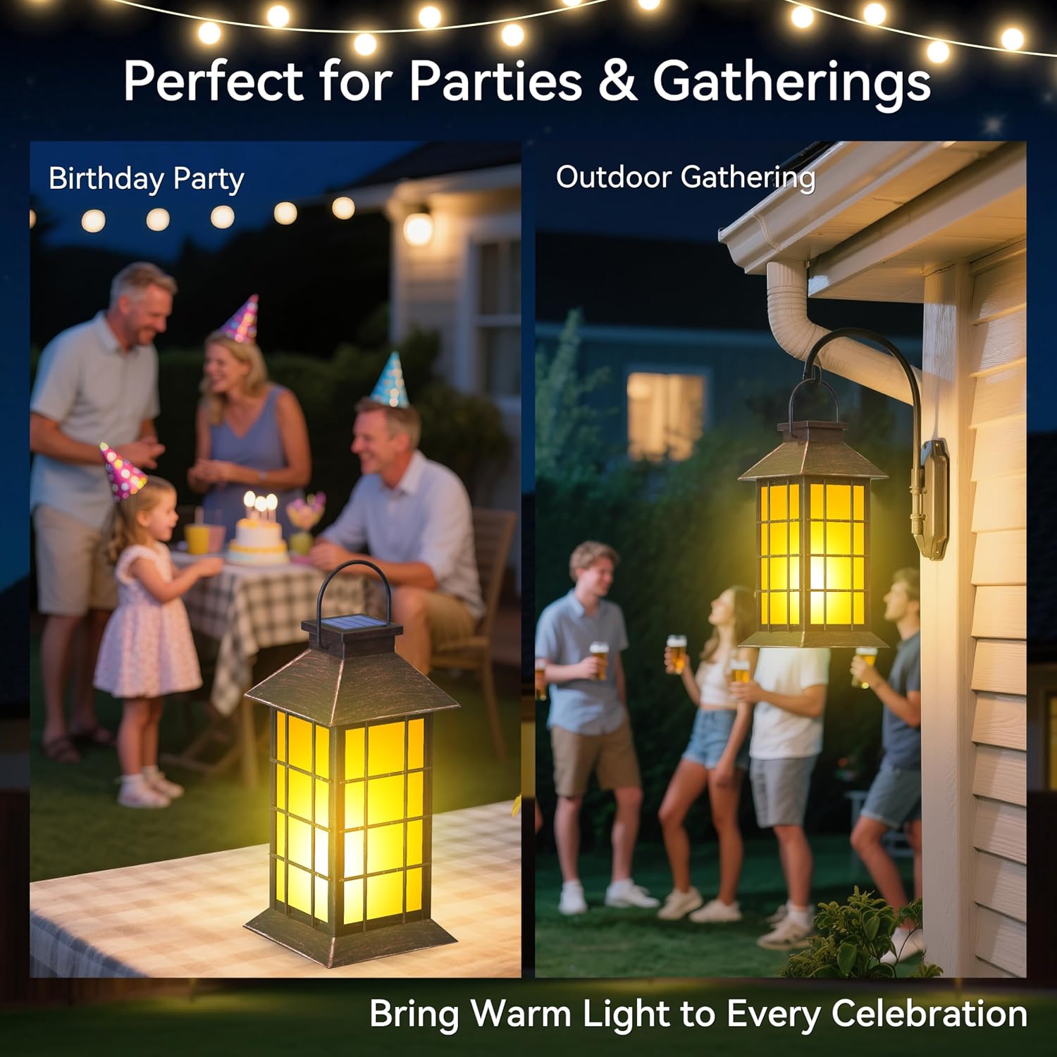 2 Pack 13" Copper Solar Lantern with Flickering Flame Candle | Outdoor Waterproof Hanging Solar Lanterns, Metal & Glass Lights for Garden Decoration, Rustic Gifts for Mom