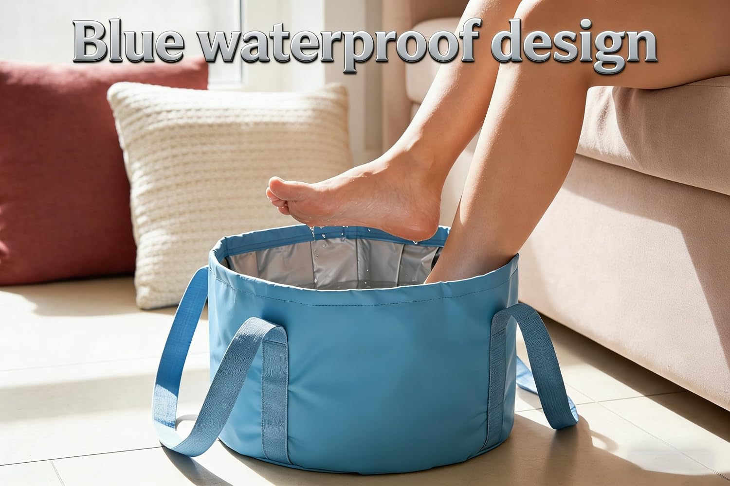 Foldable Washing Basin, Portable Travel Outdoor Collapsible Bucket Foot Soak Bucket Heat Preservation Waterproof (Blue)