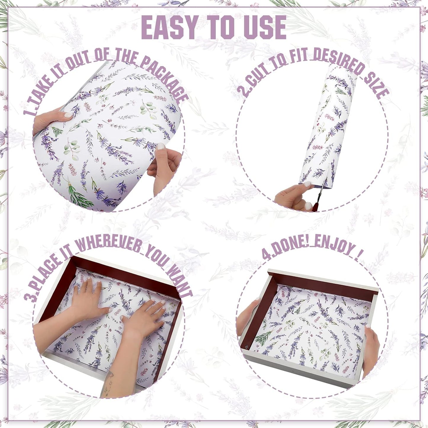 BBTO 20 Sheet Lavender Scented Drawer Liners for Dressers 15.8" x 22" Lavender Scented Fragrant Cabinet Paper Liners Non Adhesive Drawer Paper Mats for Bedroom Home Closet Shelves