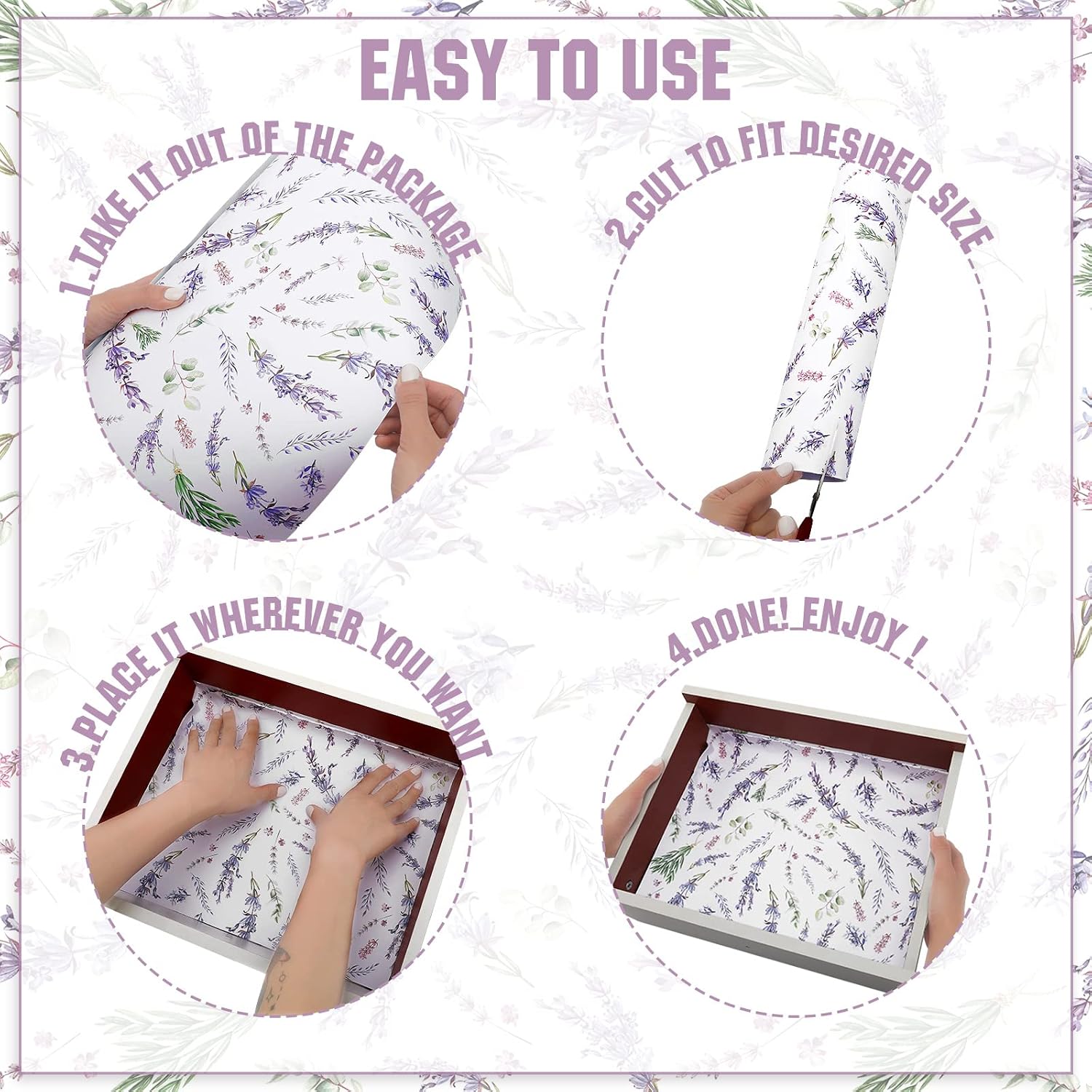 BBTO 20 Sheet Lavender Scented Drawer Liners for Dressers 15.8" x 22" Lavender Scented Fragrant Cabinet Paper Liners Non Adhesive Drawer Paper Mats for Bedroom Home Closet Shelves