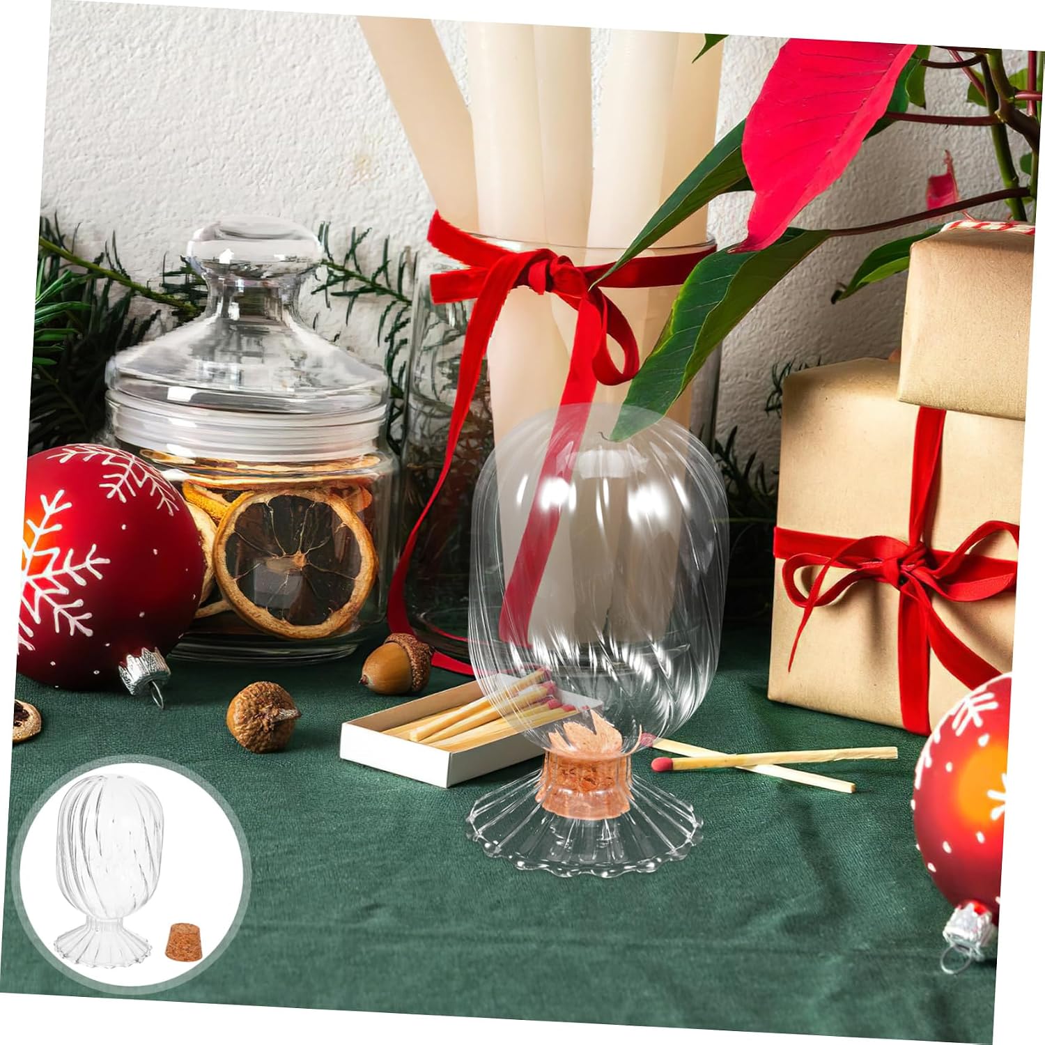 Cabilock Smoke Glass Match Cloche Elegant Decorative Matches Holder with Sealed Lid Clear Glass Storage Jar for Candle Matches Toothpicks Home Decor Easy to Clean Maintain