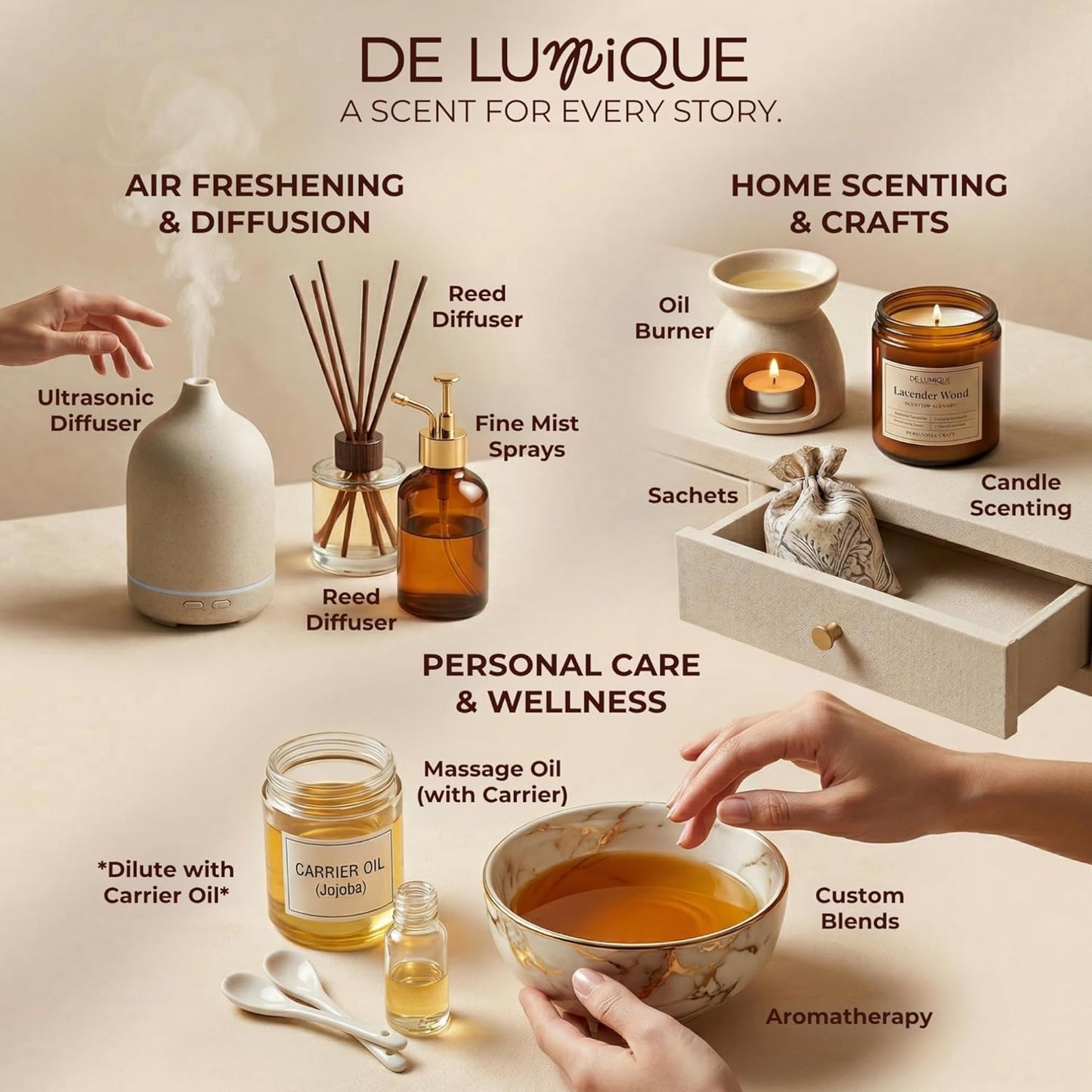 Ylang Ylang Scent De Lumique Pure Essential Oil, 100% Natural Plant Extract, Amber Glass Bottle with Dropper, 10ml/0.34 Fl Oz