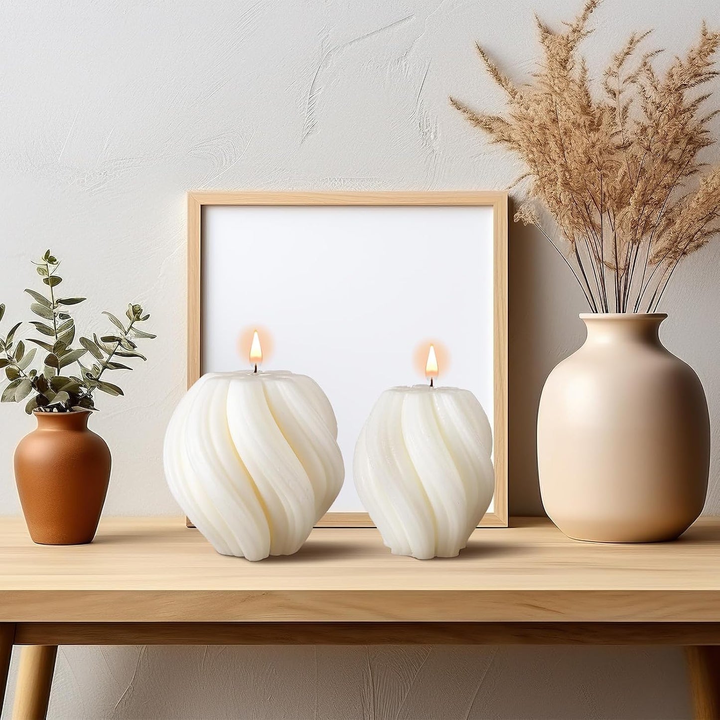 MTLEE 2 Pcs Spiral Swirl Candle Large Aesthetic Pillar Scented Soy Wax Twirl Elegant Decorative Candles Beautiful Housewarming Gift for Home Room Bedroom Shelf Decor(White)