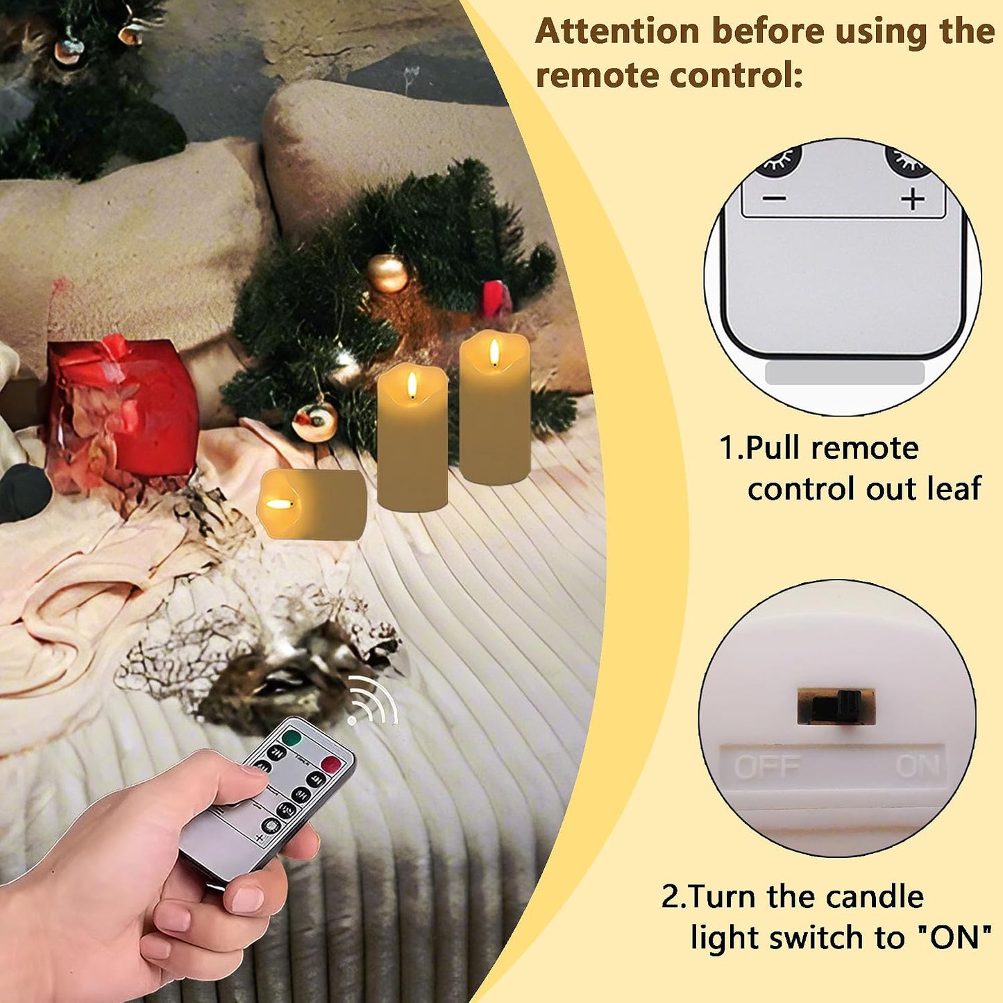 Flickering flameless Candles, Battery Operated Candles with Remote, led Pillar Candles，Electric Candle Set of 3，Christmas Home Wedding Birthday Decor（Ivory White） ﻿ ﻿