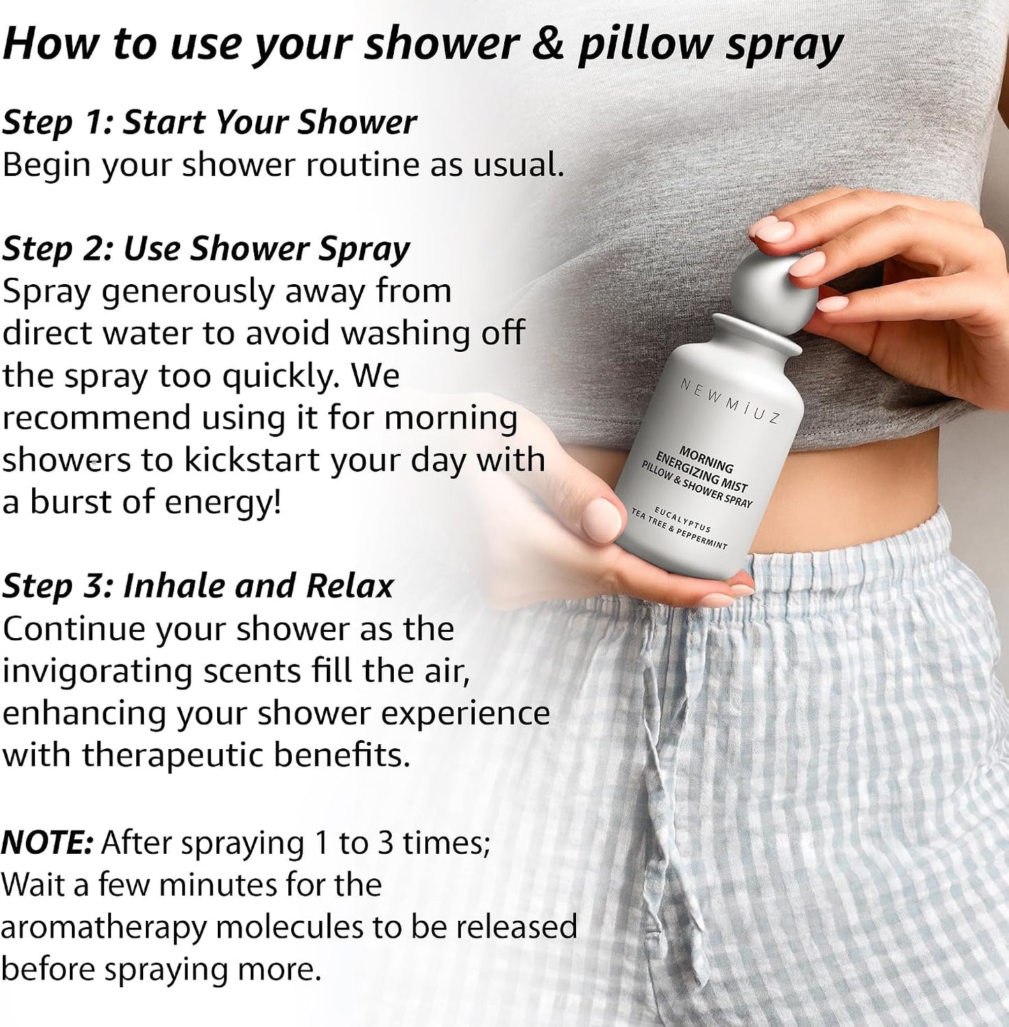 Energizing Shower & Pillow Spray Peppermint Eucalyptus Tea Tree Essential Oils Natural Fast Acting Aromatherapy Mist for Relaxation Calming Stress Clear Sinus Cooling Relief Luxury Self Care Gift