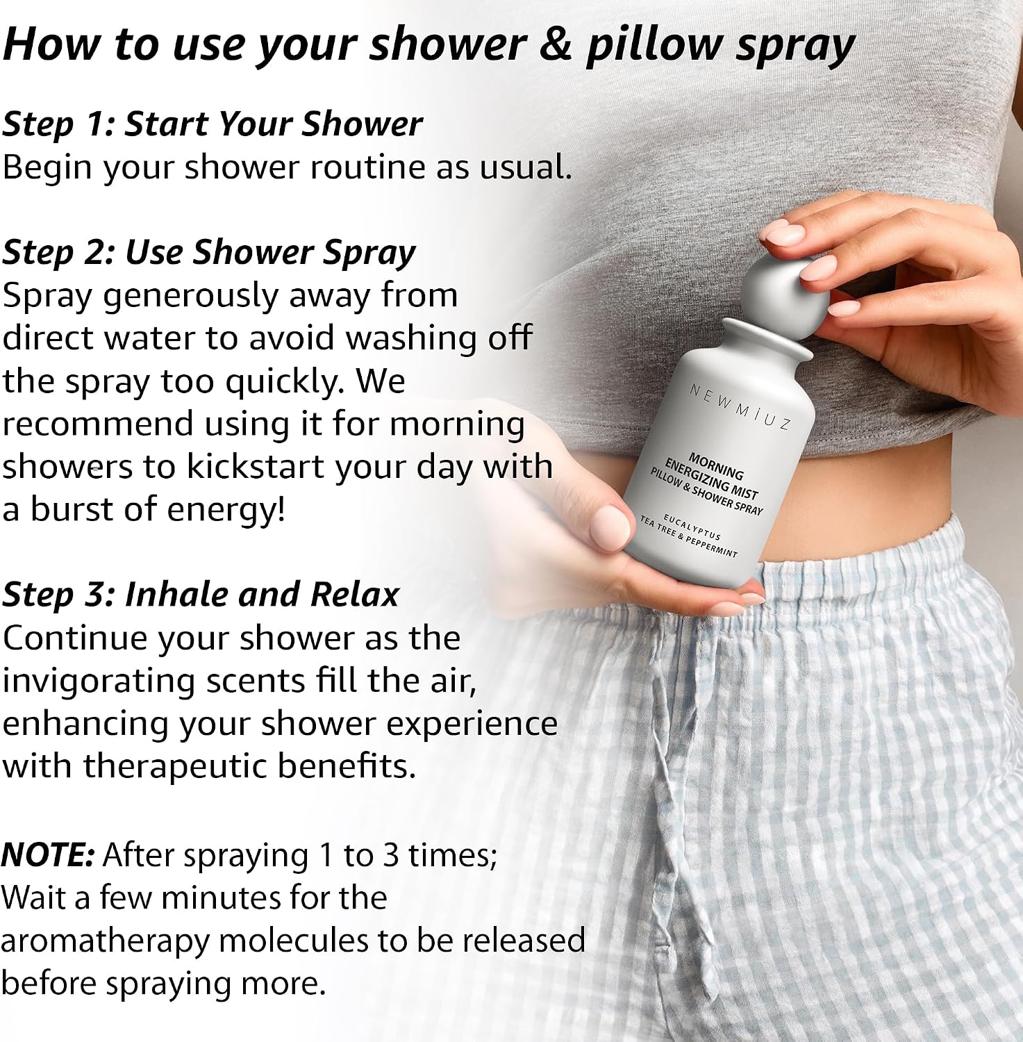 Energizing Shower & Pillow Spray Peppermint Eucalyptus Tea Tree Essential Oils Natural Fast Acting Aromatherapy Mist for Relaxation Calming Stress Clear Sinus Cooling Relief Luxury Self Care Gift