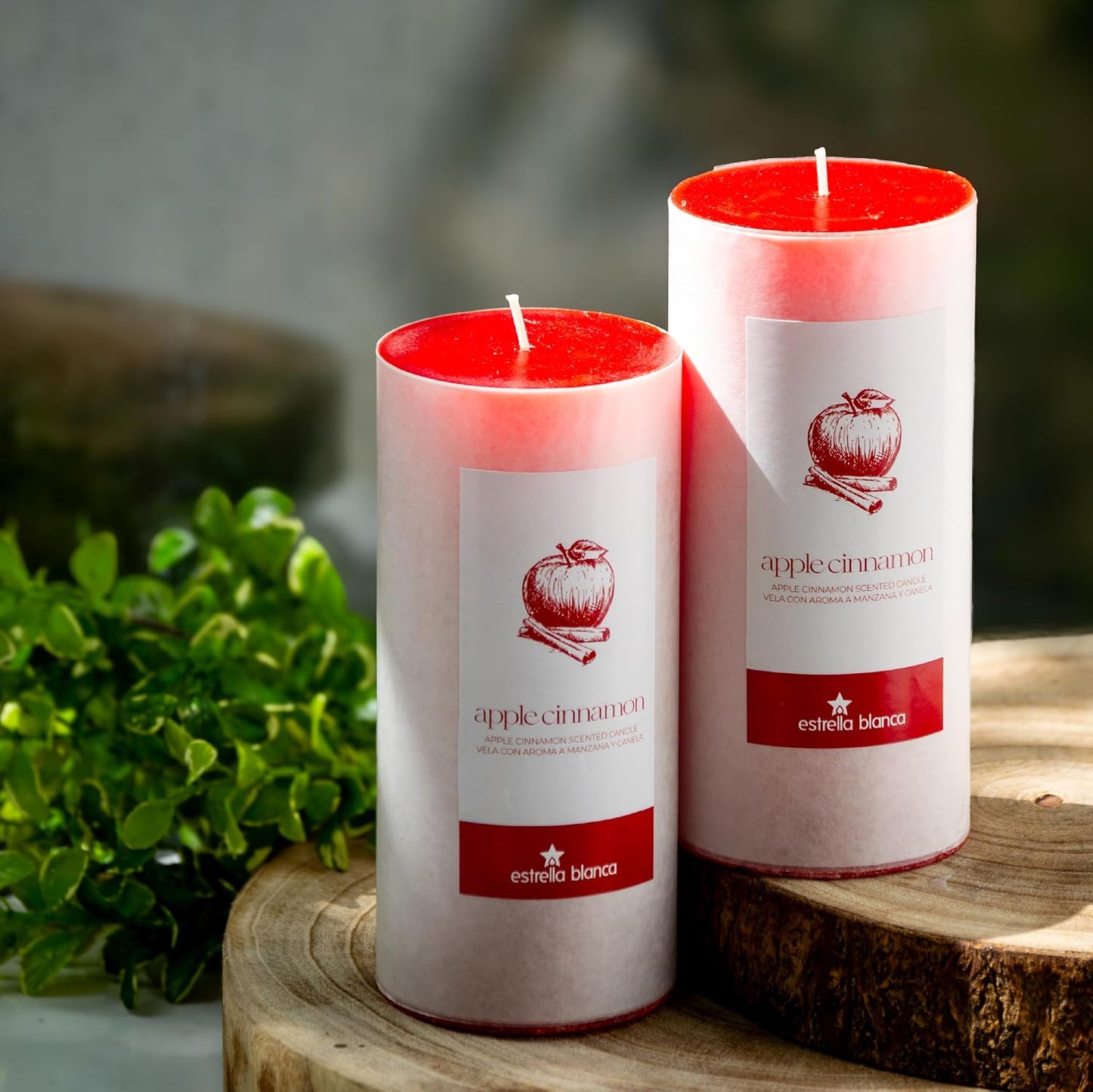 Apple Cinnamon Scented Red Pillar Candles – Set of 3 (3x6 Inch) – Long-Lasting Scented Candles for Home Décor, Aromatherapy & Gifts