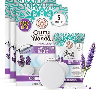 GuruNanda Lavender Vapor Shower Tablets, Clean-Dissolving Aromatherapy Shower Steamers with Lavender & Menthol, Soothes & Promotes Relaxation, Ideal for Gifting, 15 Count