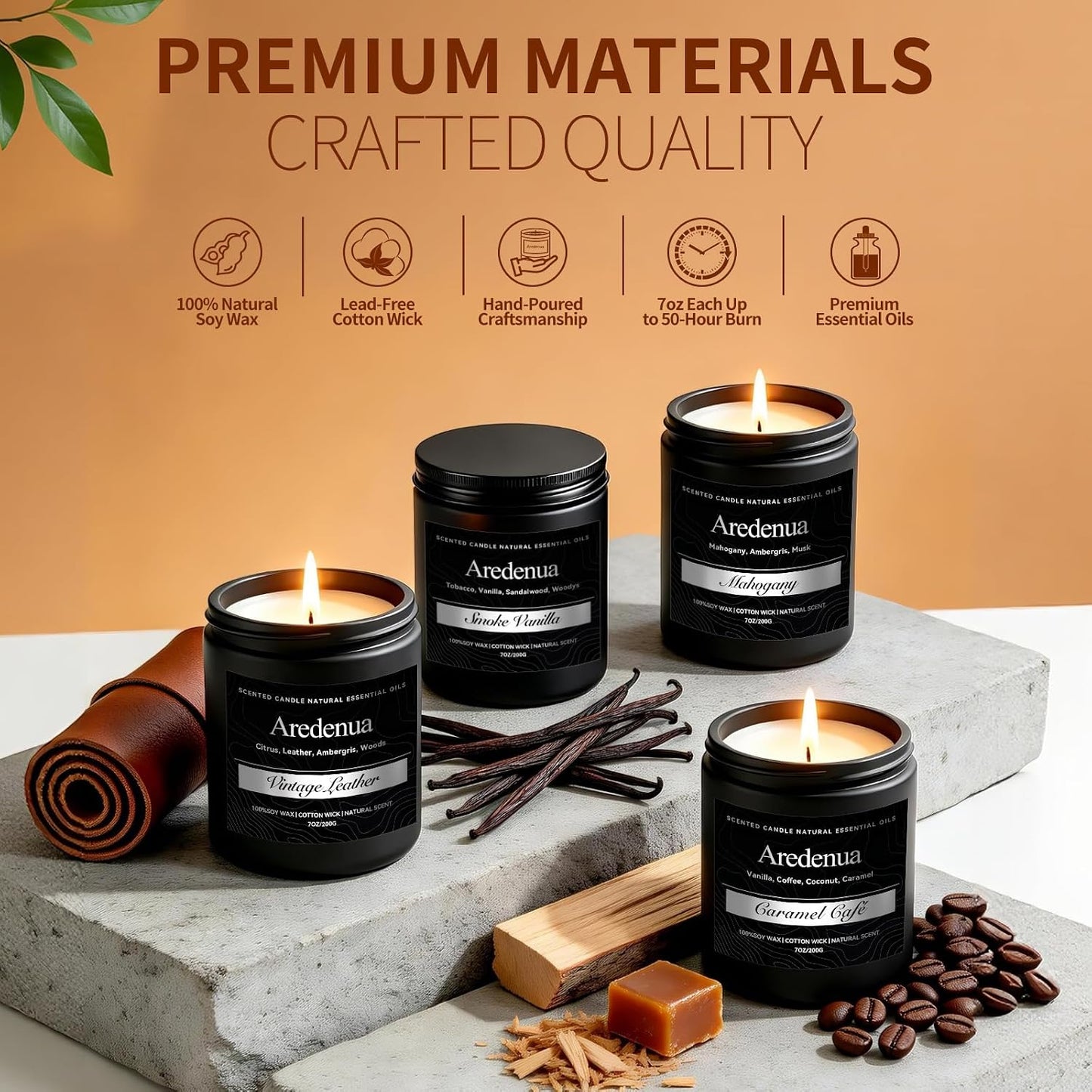 Men’s Candle Set for Dad, 4 Pack Masculine Scented Candles – Gentlemen Candle Aromatherapy Gifts for Fathers Day - Soy Candles for Home, Scent of Leather/Smoke & Vanilla/Mahogany/Coffee
