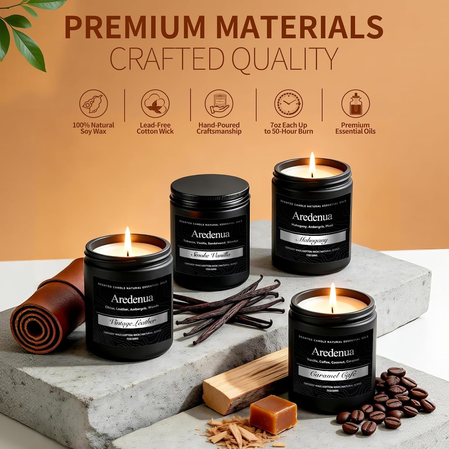 Men’s Candle Set for Dad, 4 Pack Masculine Scented Candles – Gentlemen Candle Aromatherapy Gifts for Fathers Day - Soy Candles for Home, Scent of Leather/Smoke & Vanilla/Mahogany/Coffee