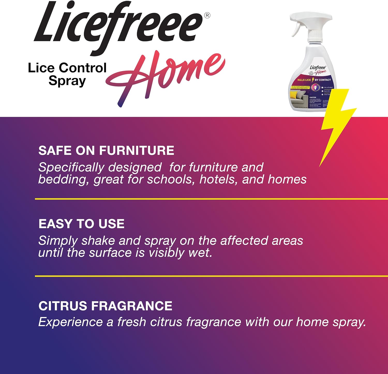 Licefreee! Home Spray, Head Lice Treatment for Furniture, Non-Staining, Lice Spray, 16 Fluid Ounce