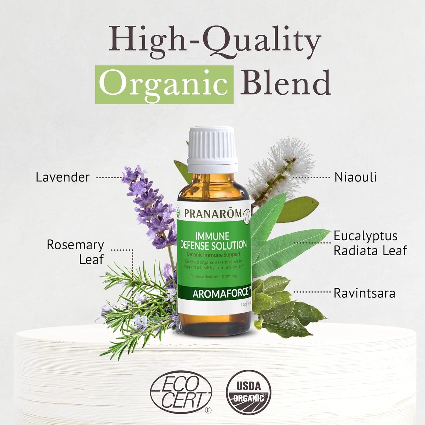 Pranarom - Aromaforce Immune Defense Solution - Eucalyptus, Rosemary, Peppermint, Corriander, and Clove Bud - 100% Pure Essential Oil Blend | USDA and ECOCERT Certified Organic (30ml)