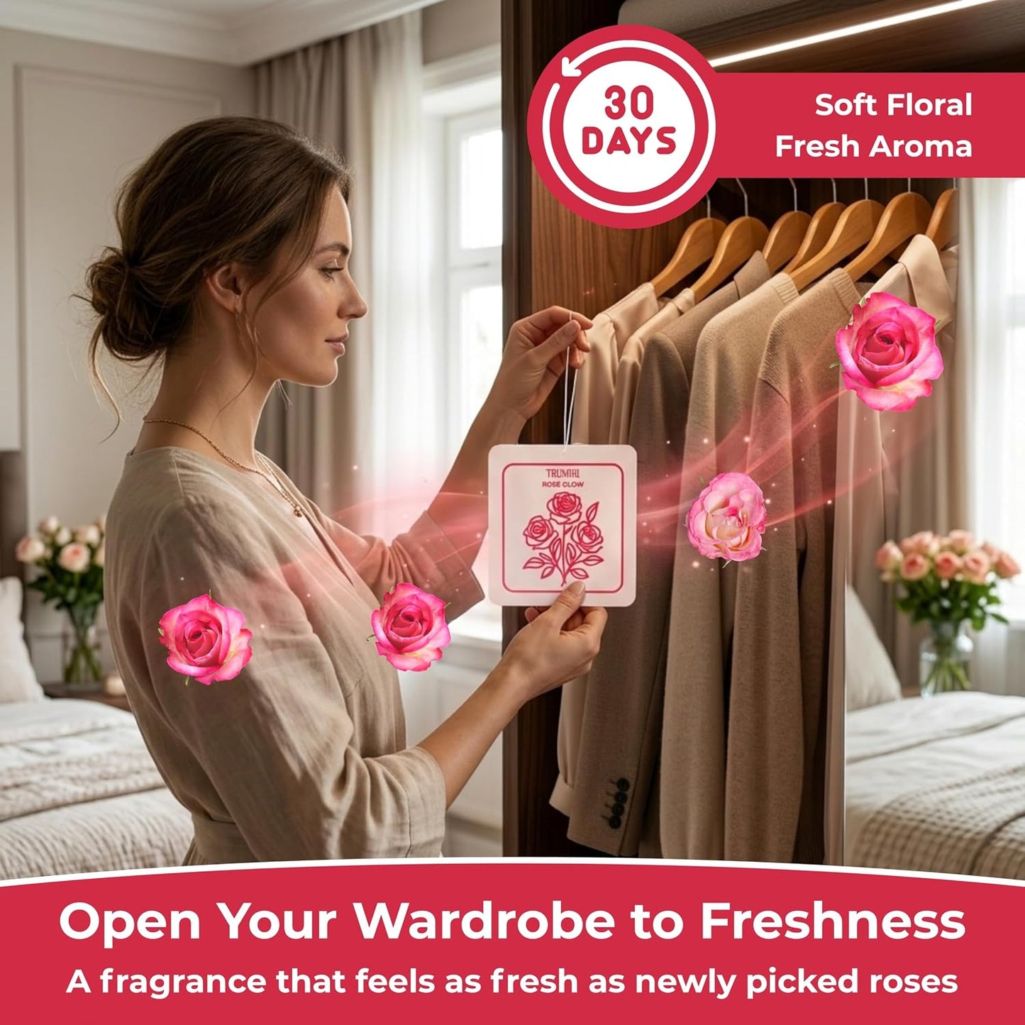 Rose Glow - Scented Sachets for Drawer and Closet Freshener with Long Lasting Scent - Pack of 3 - Home Fragrance Sachet Bag Dresser Refresher Packet - Olores para Closet De Ropa