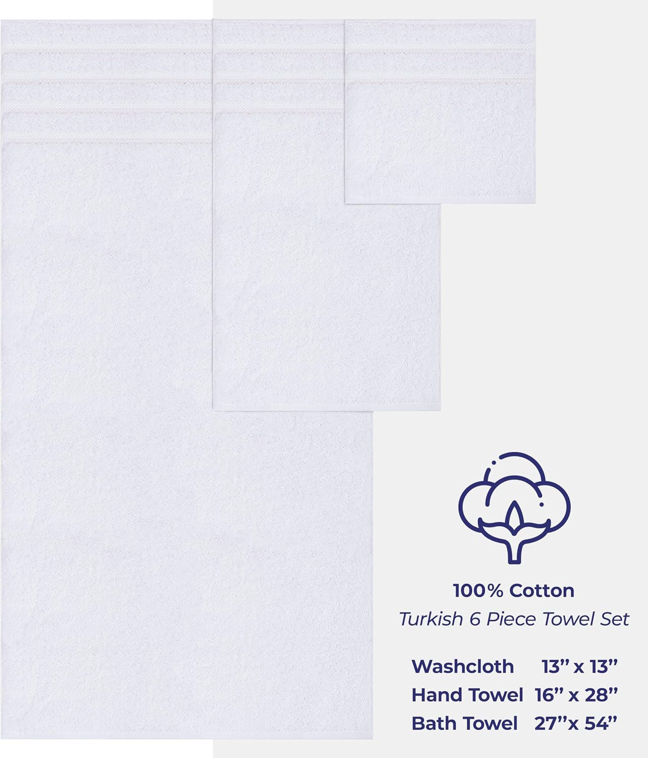 American Soft Linen Luxury 6 Piece Towel Set, 2 Bath Towels 2 Hand Towel 2 Washcloths, 600 GSM 100% Cotton Turkish Towels for Bathroom, White Towel Sets