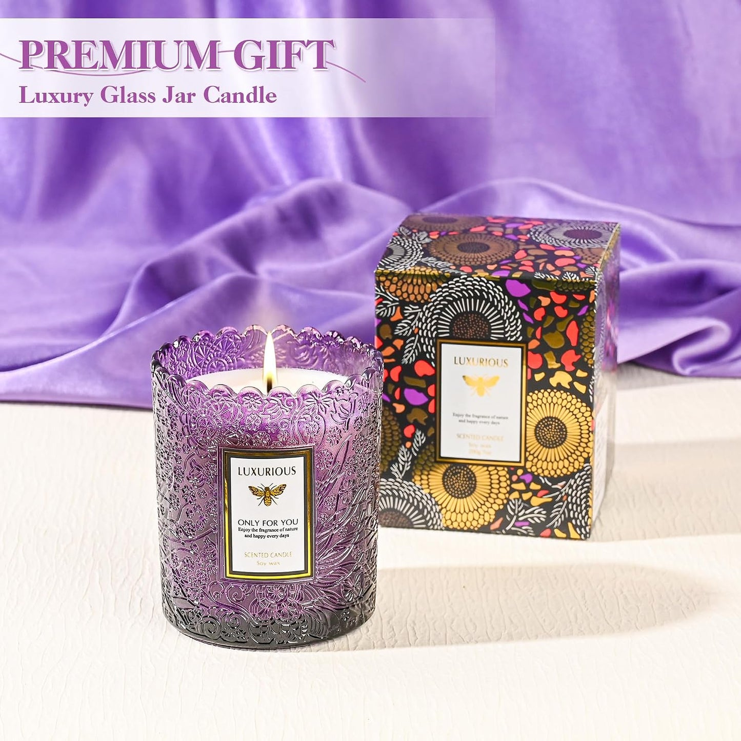 Lavender Eucalyptus Scented Candle, Candles for Home Scented, Mothers Day Gifts for Mom, Candles for Women, Lavender Candle, Natural Soy Wax, 7 oz 40 Hours