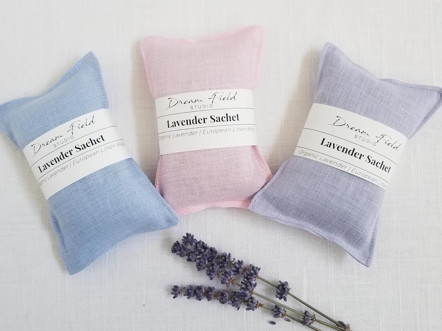 Lavender Drawer Sachets - Set of 3, Organic Linen, Aromatherapy Home Gift, Lavender Bags for Clothes | Pastel Shades
