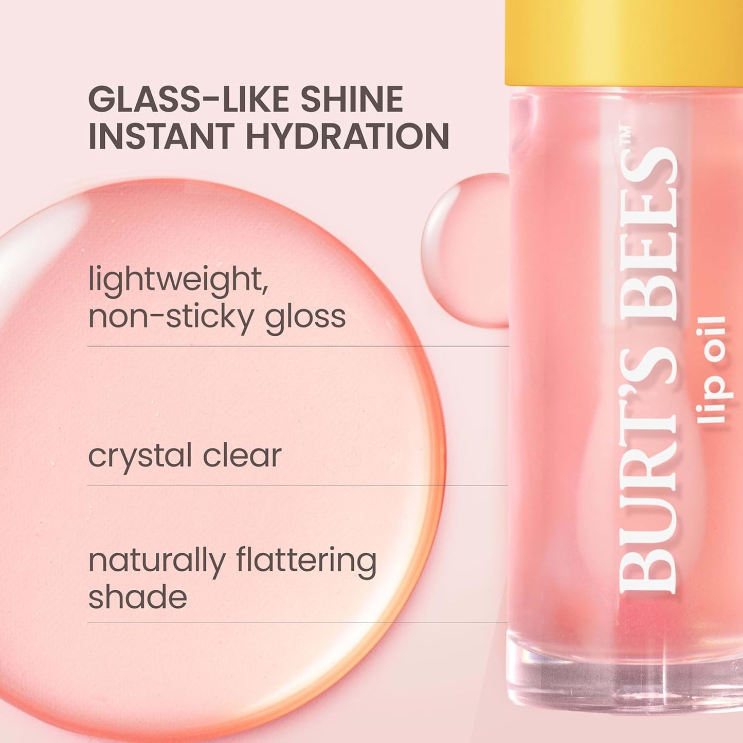 Burt's Bees Lip Oil Clear Day, Instant Hydration, Nourishes and Softens Lips, Tint Free, High Shine Finish, Responsibly Sourced Jojoba Oil, Non Sticky, Wand Applicator, 0.15 Ounce