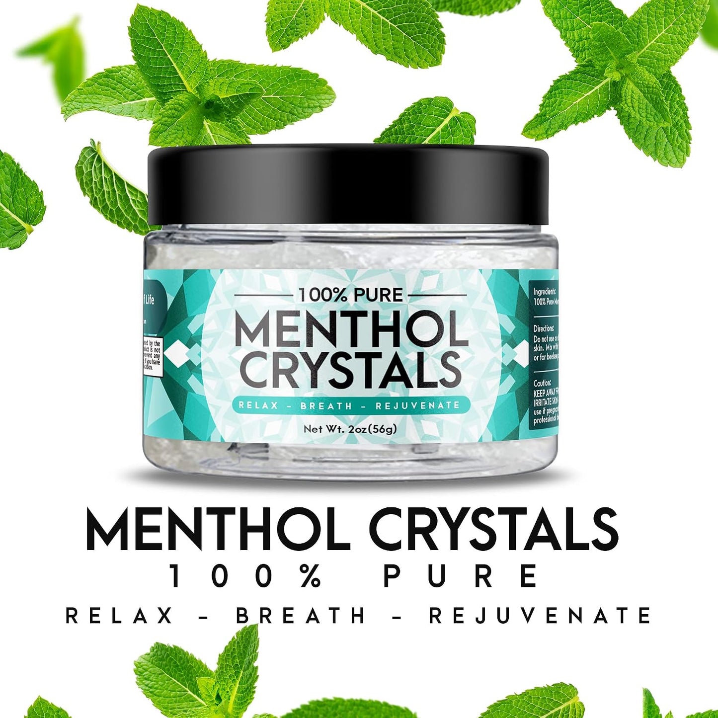 Three Drops of Life Menthol Crystals, Natural Mentha Arvensis, Aromatherapy for Shower Steamers, Humidifiers, Room Freshener or Addition for Cosmetics and Blends (2oz)