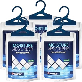 Zarpax Moisture Absorber Sachets Activated Charcoal 7.5 oz/212g - Remove Excess Moisture In Air & Odor - Desiccant Dehumidifier for Closet, Drawer, Storage - Dampness & Humidity Control - Set of 5