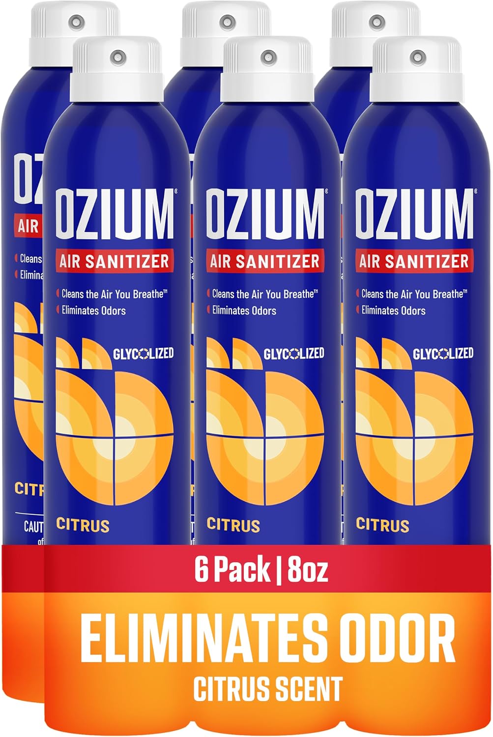 Ozium Air Sanitizer Spray - Room Odor Eliminator for Home, Car, and Office - Citrus - 8 oz Can - 6 Pack