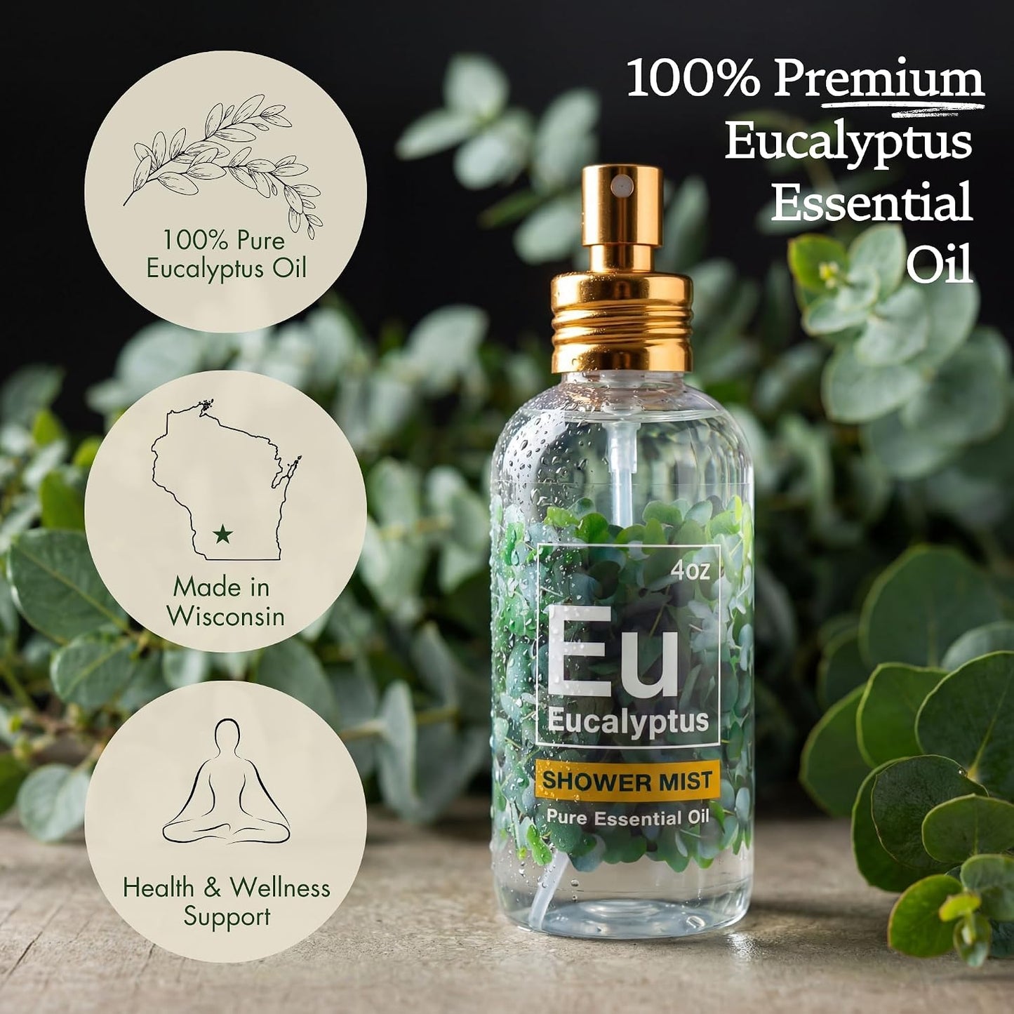Eucalyptus Shower Spray - 100% Pure Eucalyptus Spray, Spa-Grade Aromatherapy Shower Mist - Essential Oil Steamer, Made in USA (2 oz)
