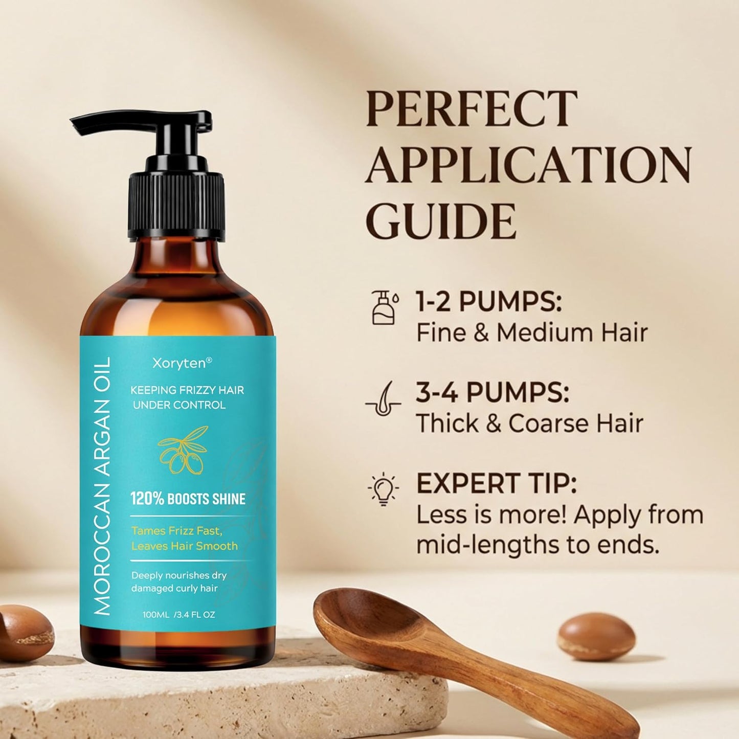 Moroccan Argan Oil – Nourishing & Smoothing Hair Oil for Long,Curly, Dry,Frizzy& Damaged Hair – Moroccan Hair Oil Treatment for Heat Protection & Frizz Control–3.4 Fl Oz
