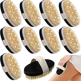 Gejoy 10 Pcs Dry Brushing Body Brush for Lymphatic Drainage Exfoliating Brush with Massage Nodule Dry Skin Body Scrubber Cellulite Shower Circulation Dead Exfoliator (4.92 x 2.56 Inches,Black)
