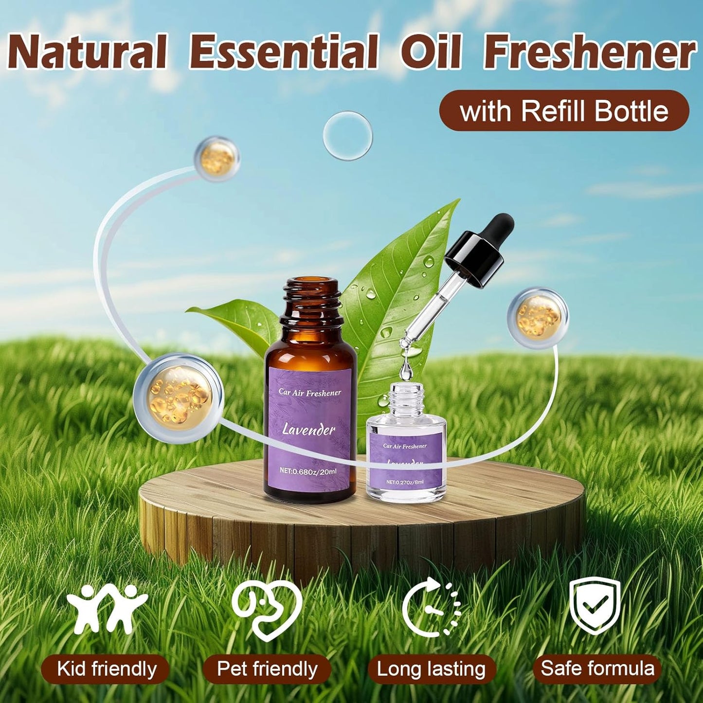 12 Pack Car Air Freshener Refills, 6-Scent Hanging Air Freshener Diffuser Set - Each(8ml +20ml Refill), Essential Oil Diffuser with Refill Bottles, Reusable Car Fragrance Decor Accessories