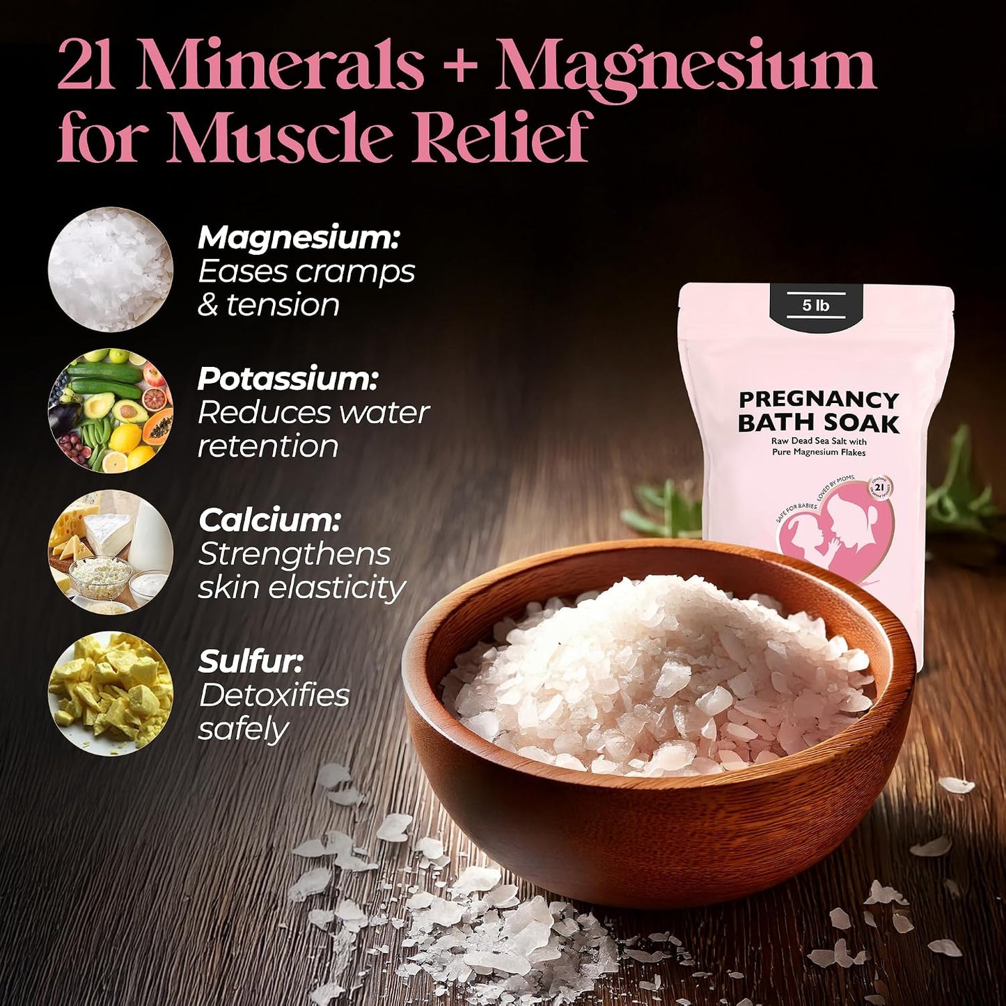 Aromasong Dead Sea Pregnancy Bath Soak 5 LB - Unscented Pure Magnesium Flakes & Minerals - Pregnancy & Postpartum Muscle Aches & Leg Discomfort - Better Absorbs Than Epsom Salt (Packaging May Vary)
