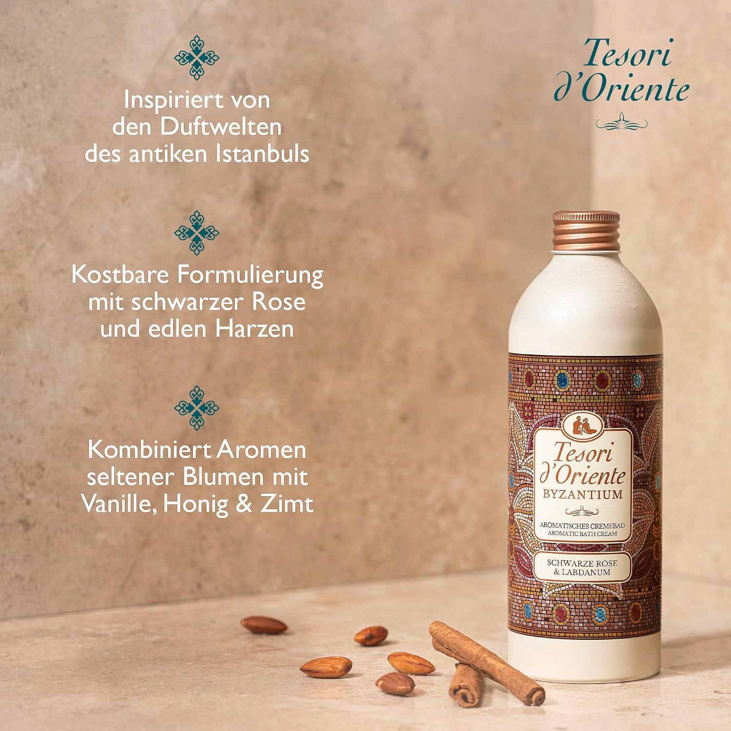 Tesori d'Oriente: "Byzantium" Aromatic Bath Cream, with Black Rose and Labdanum * 16.9 Fluid Ounces (500ml) Bottle * [ Italian Import ]