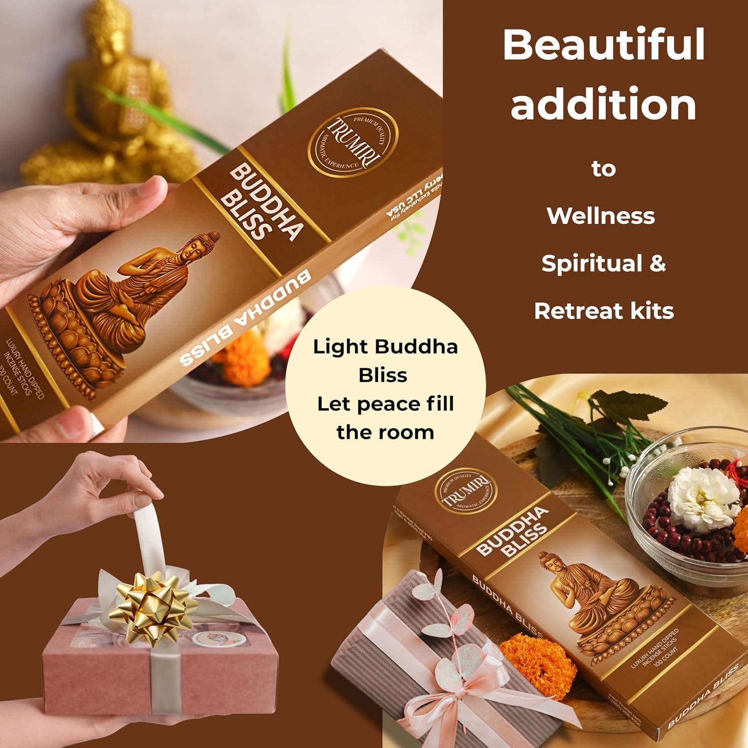 Buddha Bliss Incense Sticks - Pack of 100 Inscents-Sticks - Made with Natural Non Toxic Raw Ingredients - Meditation Insence Indian Spiritual Agarbatti Inciensos Aromaticos