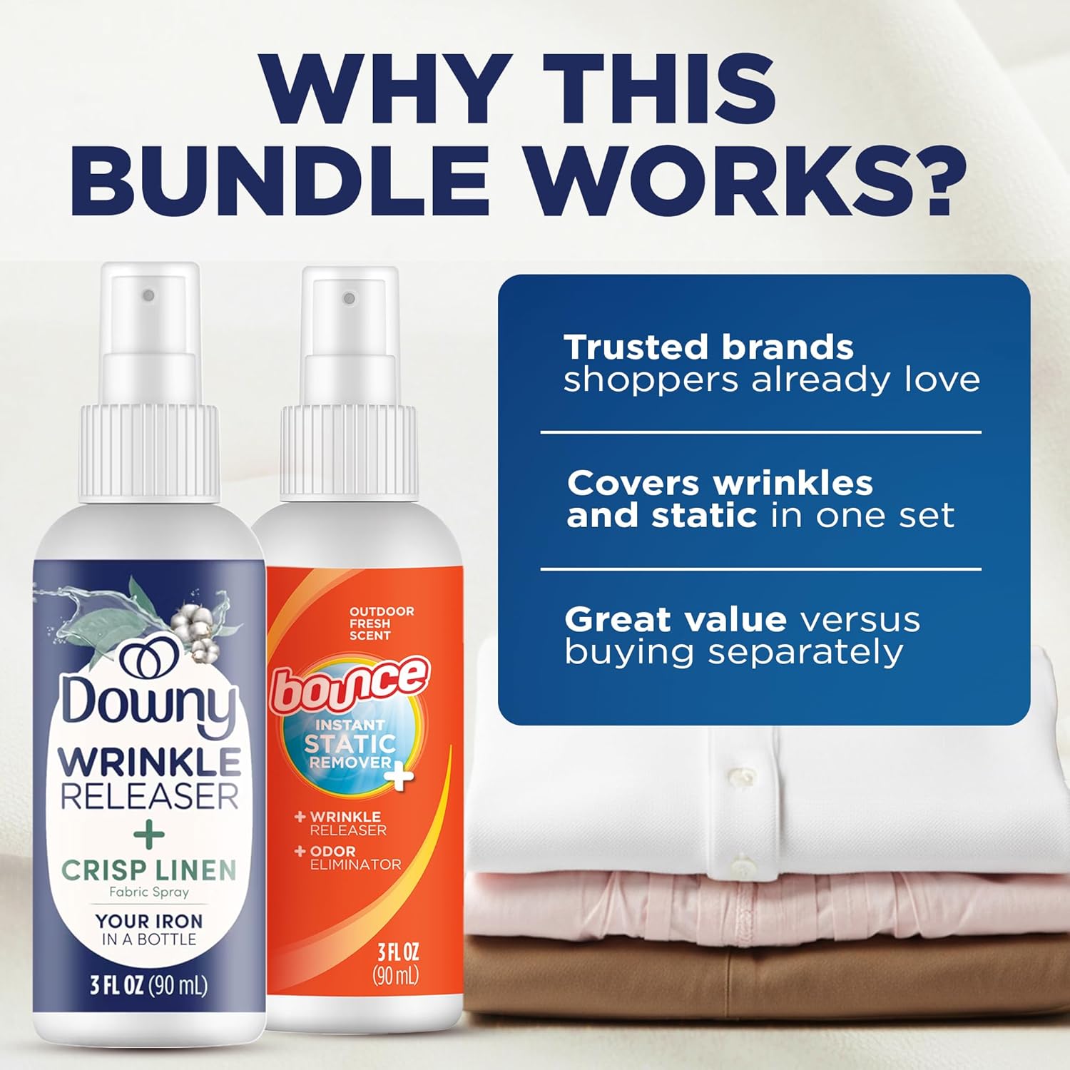 Downy Wrinkle Release Spray Bundle w/Bonus 3oz Bounce Spray Sample - 3 Pack