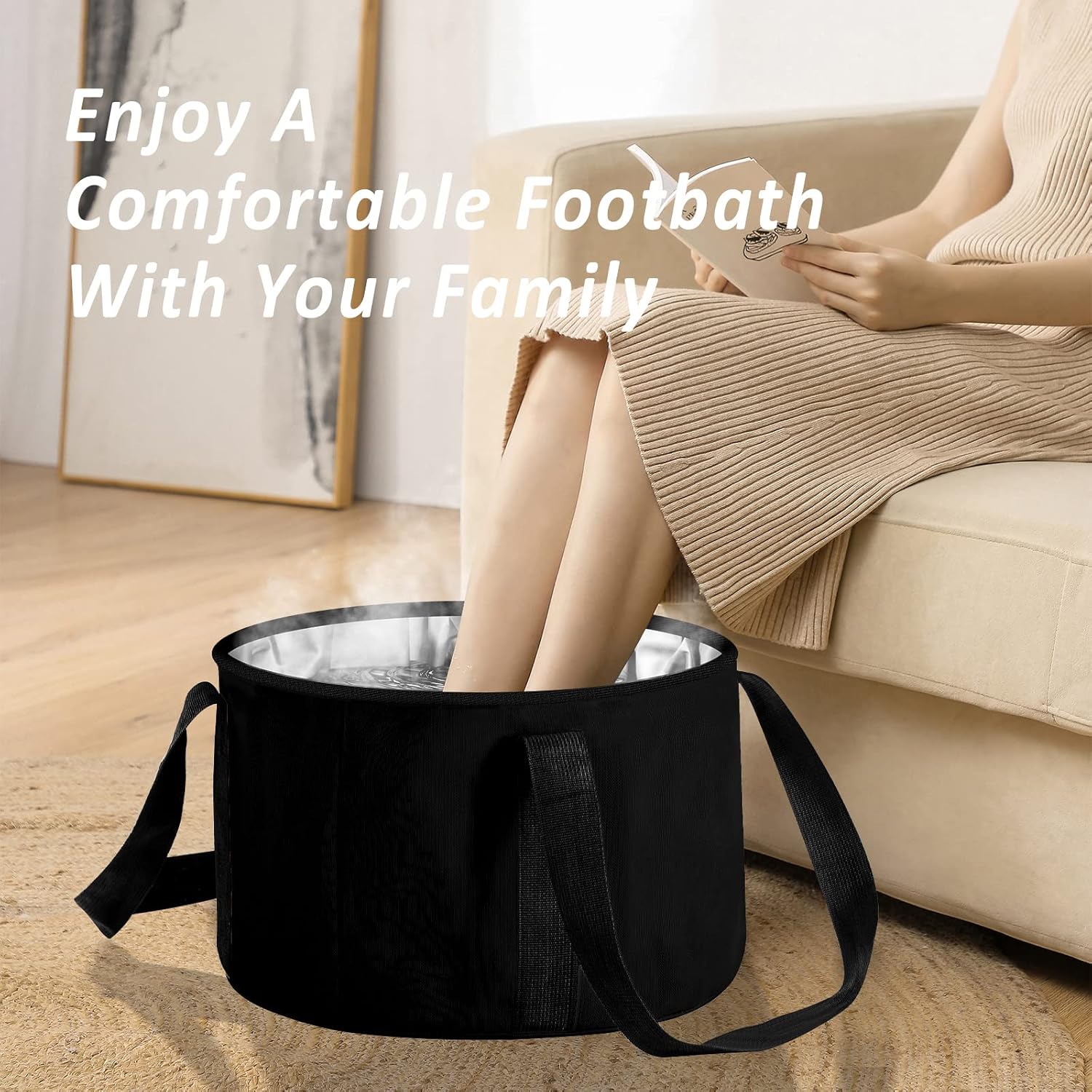 Foot Bath Basin 20L Collapsible Bucket, Portable Foot Soak Tub Feet Soaking Bucket for Outdoor Travel, Camping, Fishing(Black)
