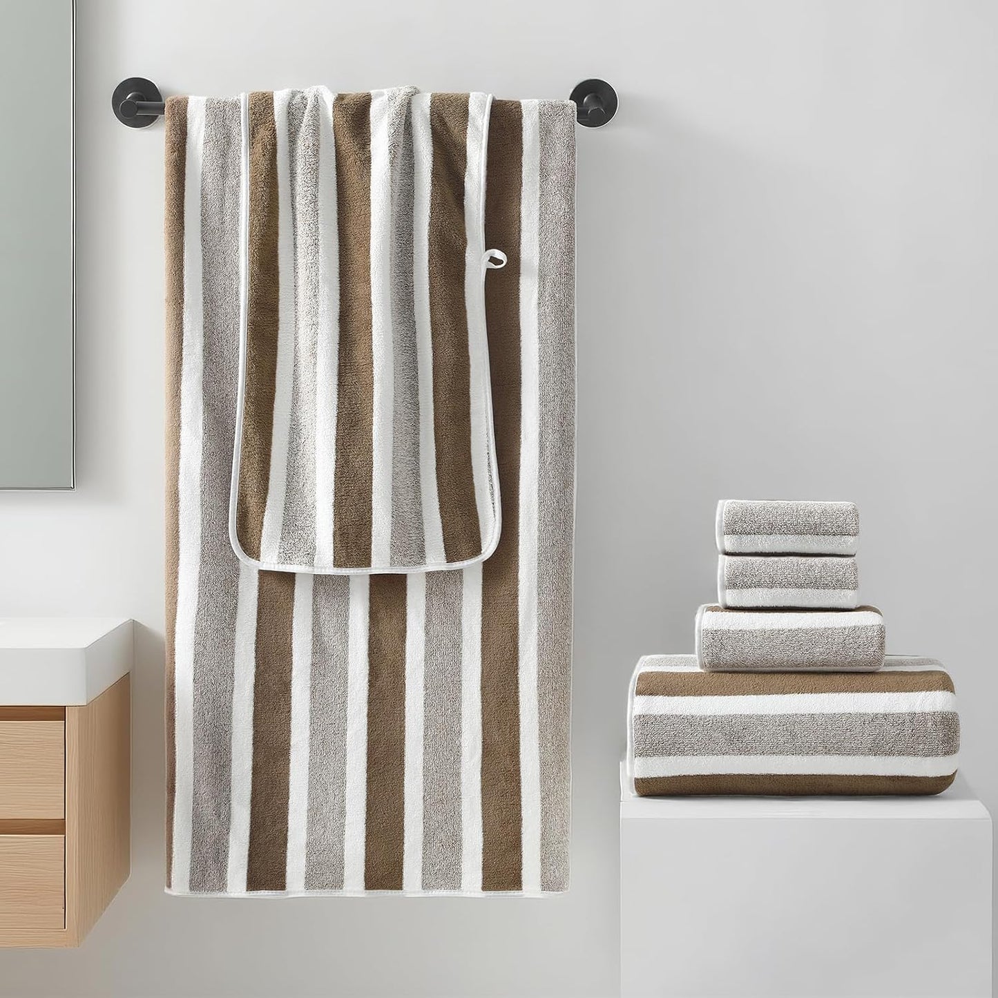 REDKISS 6-Piece Microfiber Bath Towel Set, Ultra Soft, Highly Absorbent & Quick Dry, 35x70 Inch Oversized, Brown Towels for Bathroom, Spa, Gym, 2 Bath 2 Hand 2 Washcloths