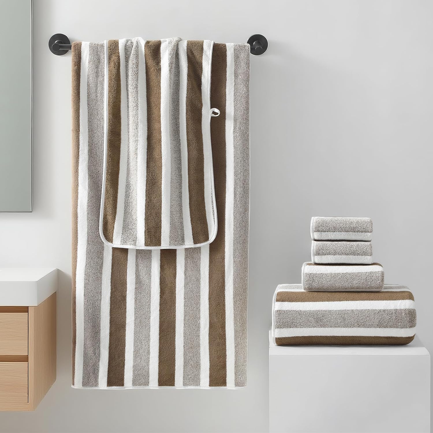 REDKISS 6-Piece Microfiber Bath Towel Set, Ultra Soft, Highly Absorbent & Quick Dry, 35x70 Inch Oversized, Brown Towels for Bathroom, Spa, Gym, 2 Bath 2 Hand 2 Washcloths